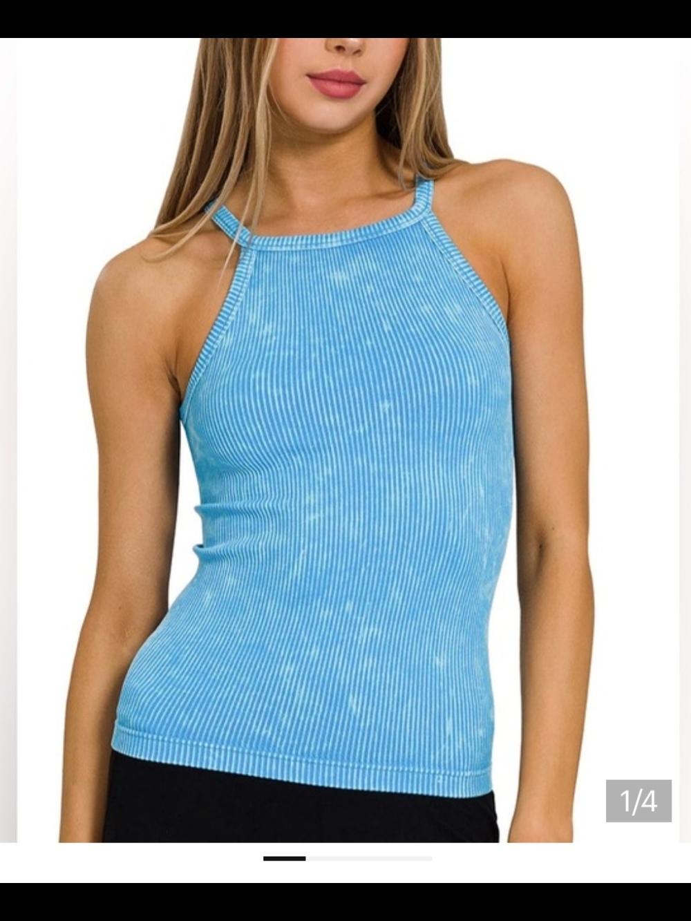 Zenana Deep Sky Ribbed Halter Tank Top In S/M Or L/XL NIB